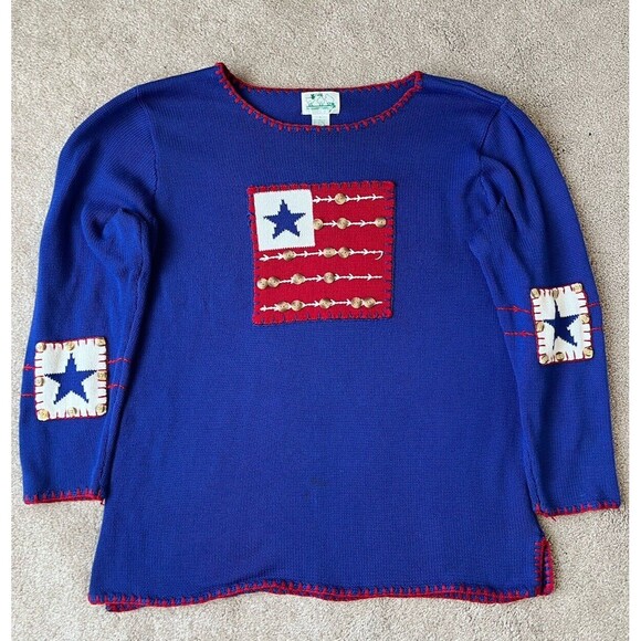 Quacker Factory Sweater Womens L American Flag Button Embroidery Granny Core - Picture 1 of 7